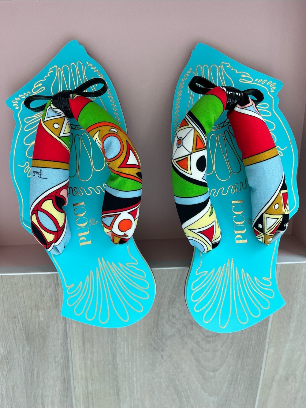 Pucci Iride Print Scuba Sandals Arancio In Blue Size 36